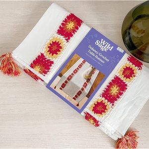 NEW Wild Sage Delaney Crochet Table Runner with Tassels 14 in x 90 in